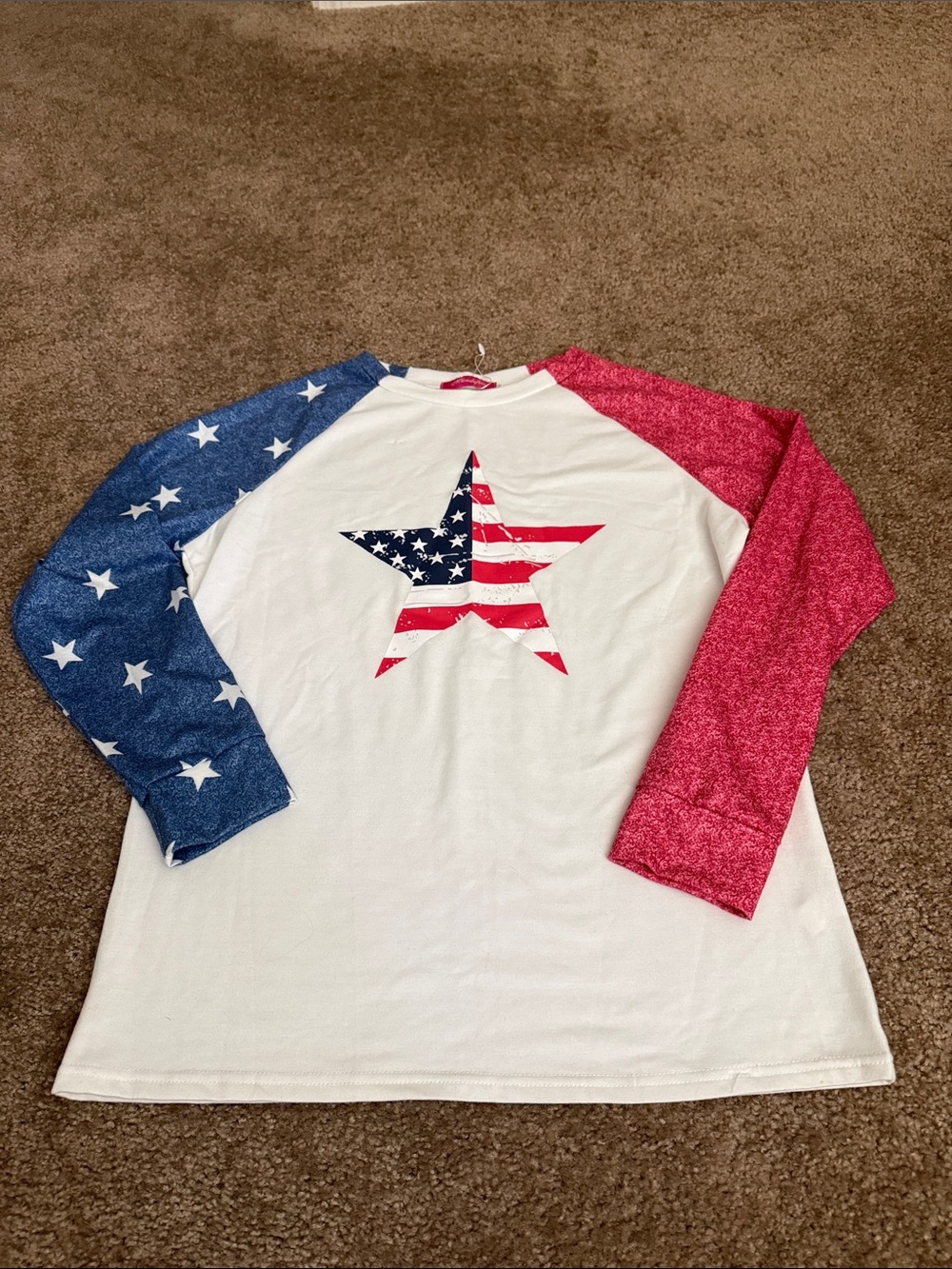 Patriotic Star Raglan Long Sleeve Shirt - Red, White & Blue
